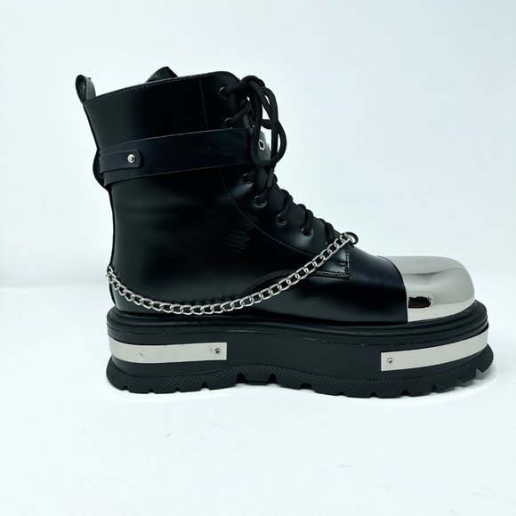**SOLD**Koi Borin Metal Hardware Platform Combat Boots Black Mens 10 Chains - Picture 6 of 16